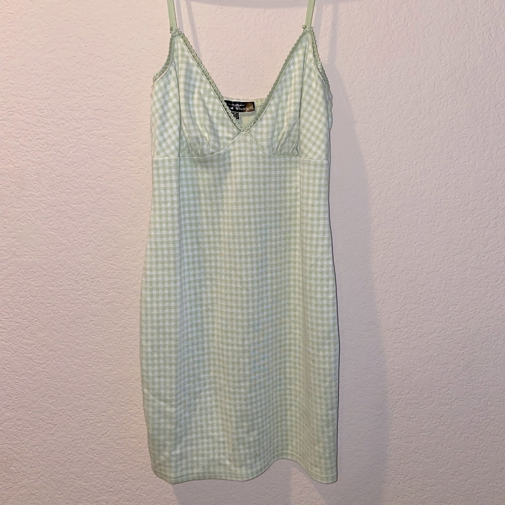 Green and white spaghetti strap dress